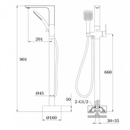Смеситель для ванны напольный GANZER GZ21081F WHITE/CHROME