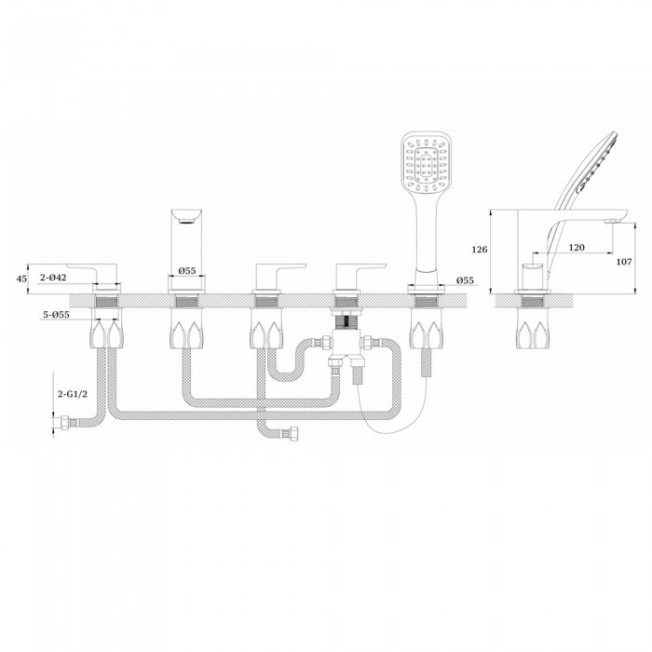 Смеситель на борт ванны GANZER GZ21088F WHITE/CHROME