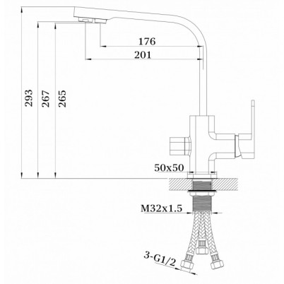 Смеситель для кухни GANZER GZ12025D с подключением к фильтру питьевой воды